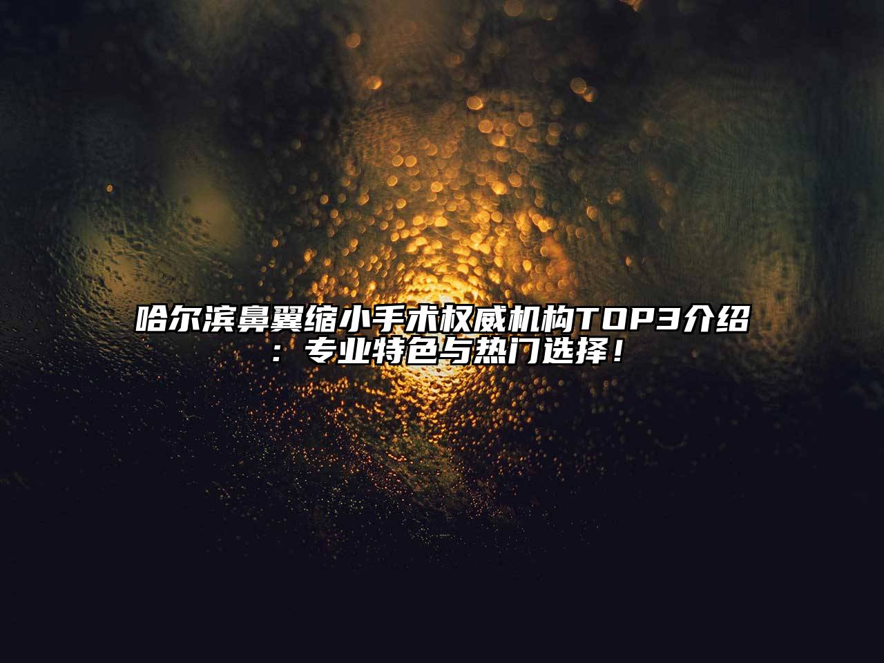 哈尔滨鼻翼缩小手术权威机构TOP3介绍：专业特色与热门选择！