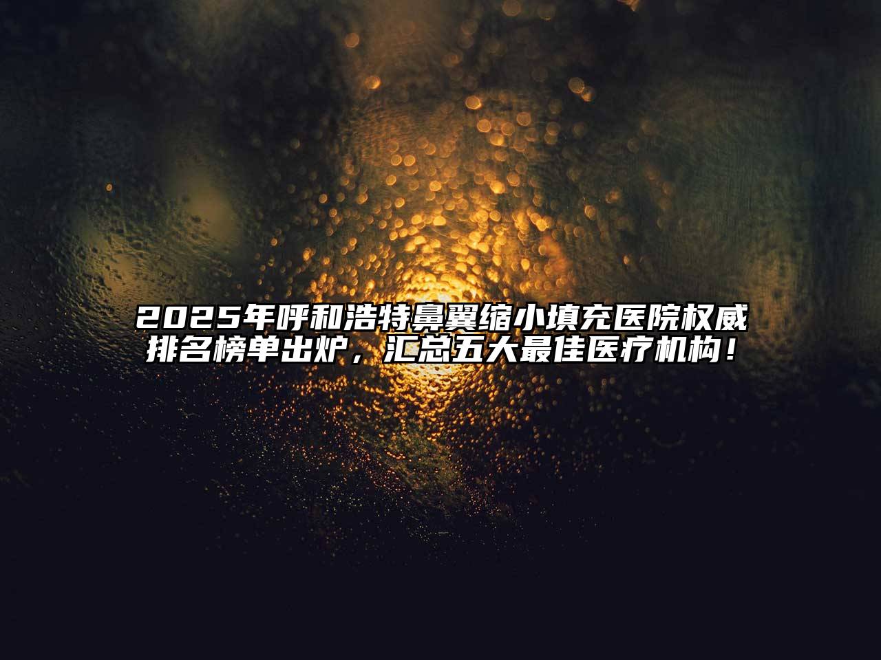 2025年呼和浩特鼻翼缩小填充医院权威排名榜单出炉，汇总五大最佳医疗机构！